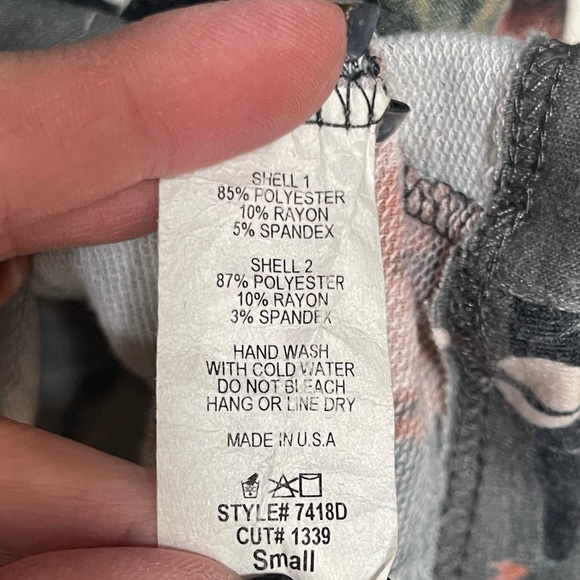 Viamor Sweatshirt Dress Gray Long Sleeves Elbow Patches & Floral Striped patter - Picture 6 of 7